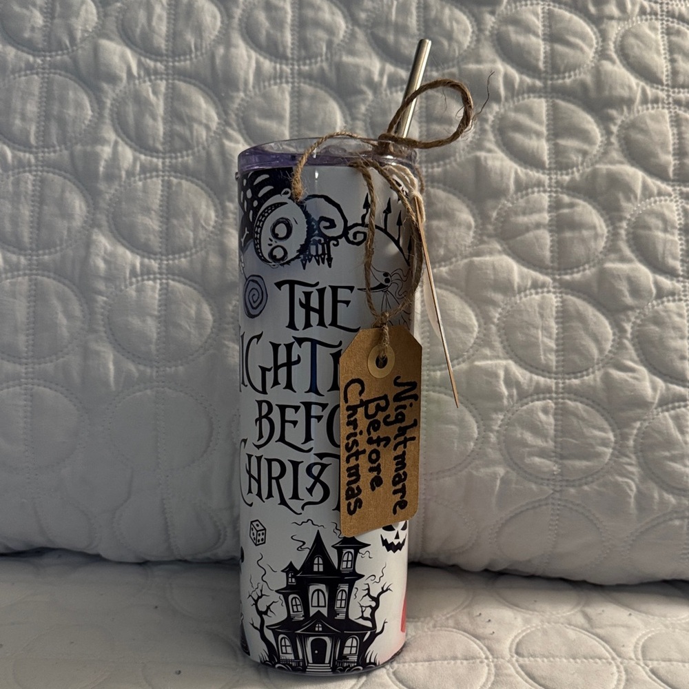 Nightmare Before Christmas Handcrafted Tumbler and Striped Kitchen Towel Set - Picture 5 of 5